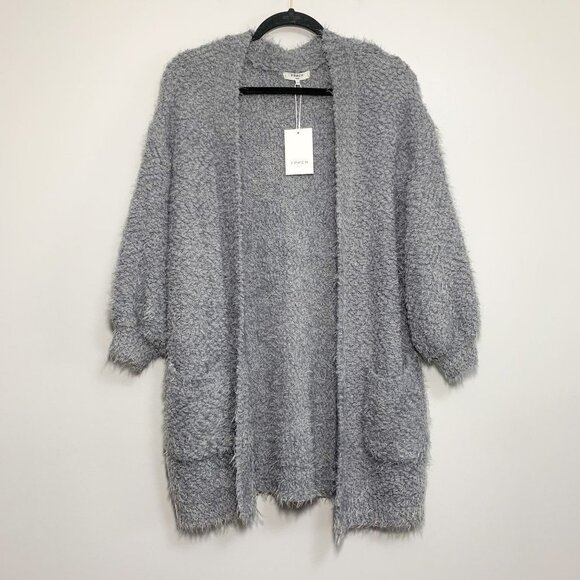 FRNCH Paris Eyelash Two Pocket Gray Cardigan NWT - Picture 2 of 9